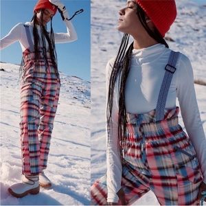 Free People All Prepped Print Bib Overalls